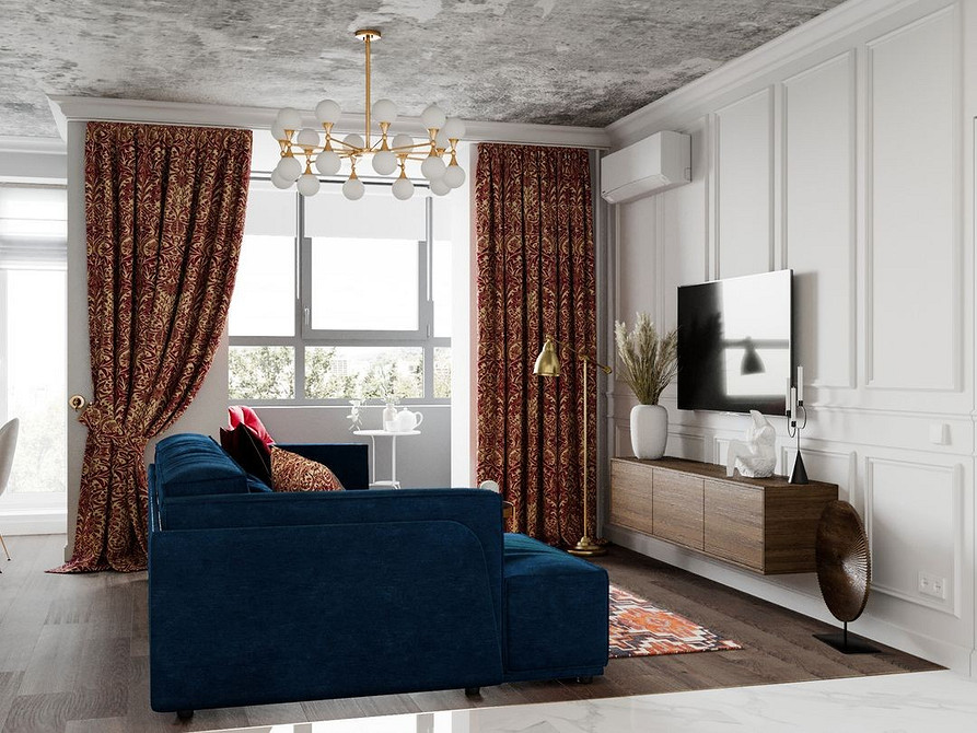 Сучасна тумба під телевізор з дерева та металу в стильному інтер'єрі.