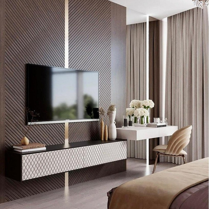 Тумба під телевізор з відкритими та закритими зонами для зручного зберігання речей.