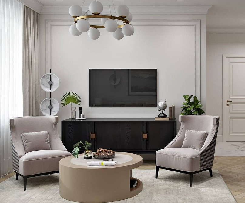 Класична тумба під телевізор з різьбленим декором для елегантної вітальні.