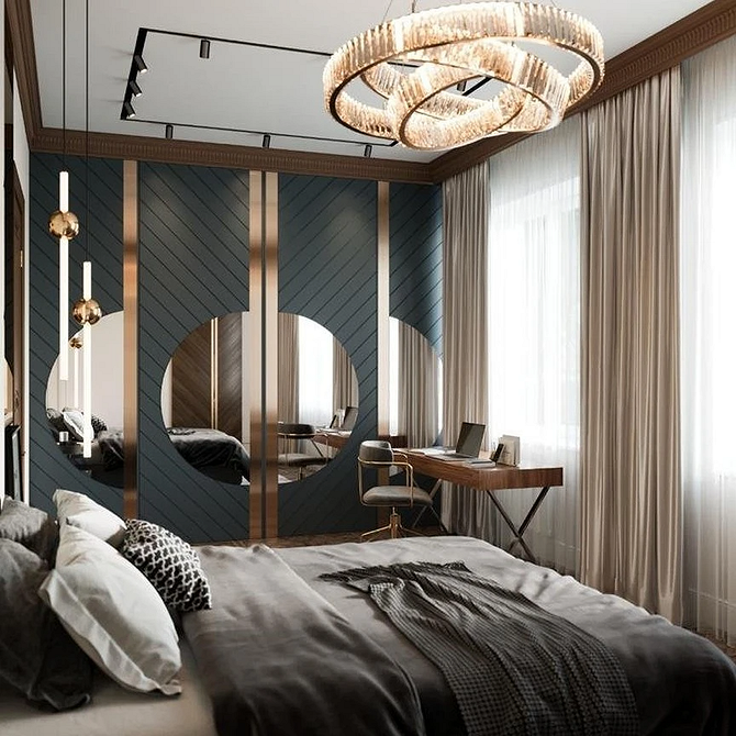 Стильна шафа-купе з дзеркальними дверцятами у вітальні: дизайн 2026 року