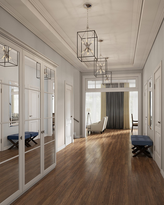 Класична шафа з великим дзеркалом в спальні, відображення світла і простору.