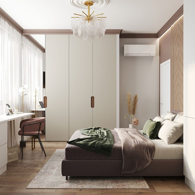 Сучасна дзеркальна шафа в спальні для затишку та візуального розширення простору