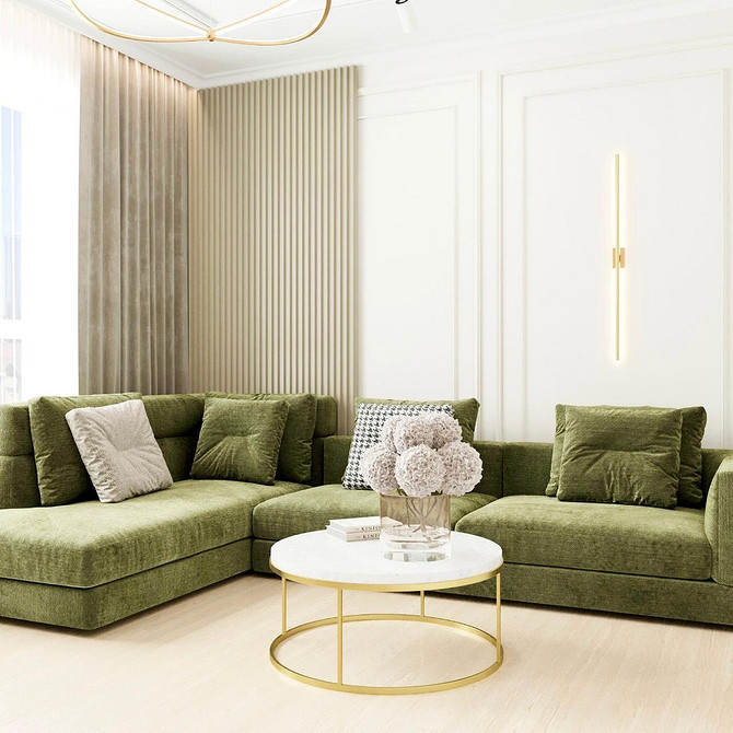 Сучасний дизайн інтер'єру з зеленим диваном: натхнення для вашого дому 2026