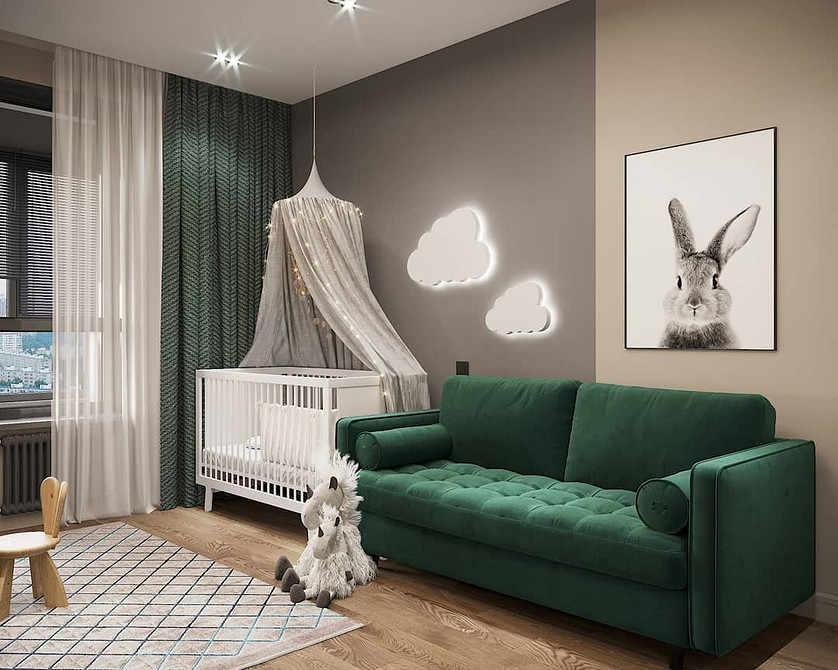 Зелений диван в інтер'єрі: сучасний дизайн вітальні з смарагдовим диваном у 2026 році.