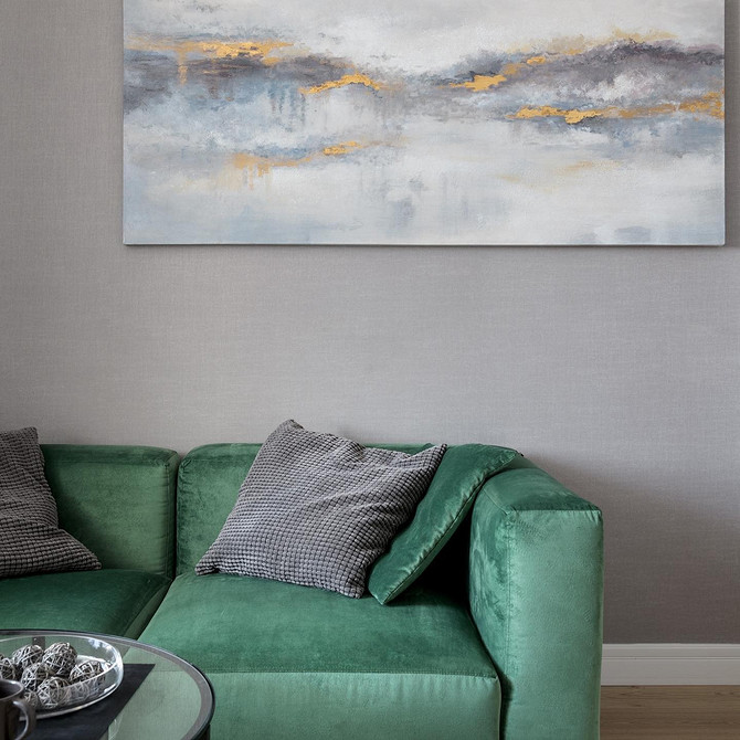 Інтер'єр з зеленим диваном та книжковою шафою у скандинавському стилі у 2026 році