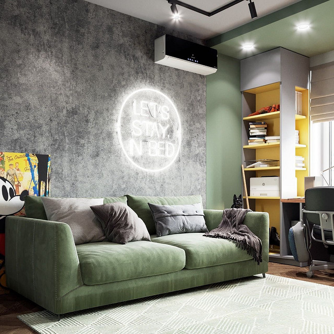 Стильний зелений диван: елегантний дизайн для вітальні в трендах 2026 року.