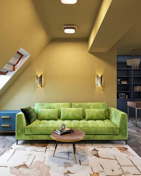 Інтер'єр з диваном оливкового кольору: стильні меблі для затишної квартири 2026