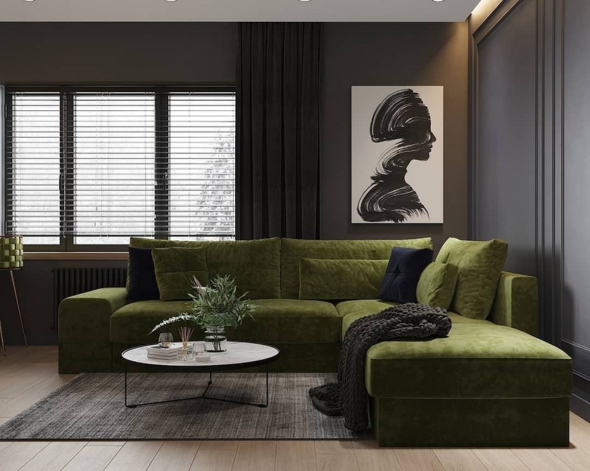 Інтер'єр з зеленим диваном та рослинами: створення природної та затишної атмосфери